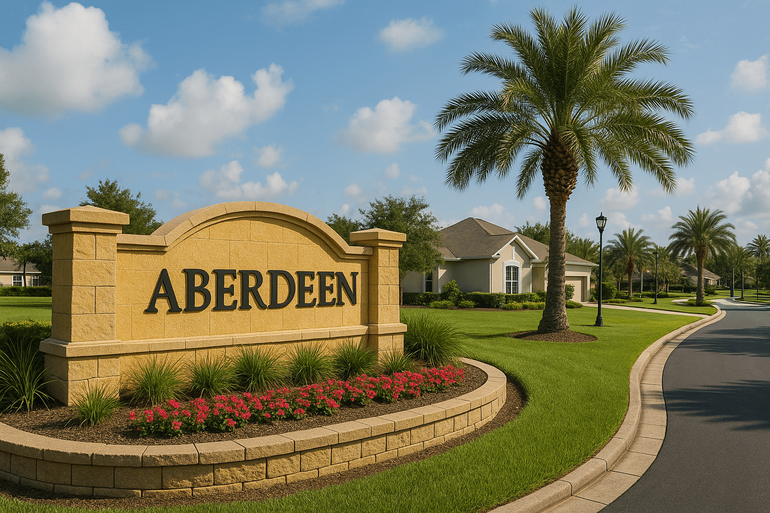 Entrance monument and landscaping for Aberdeen neighborhood in Viera, Florida