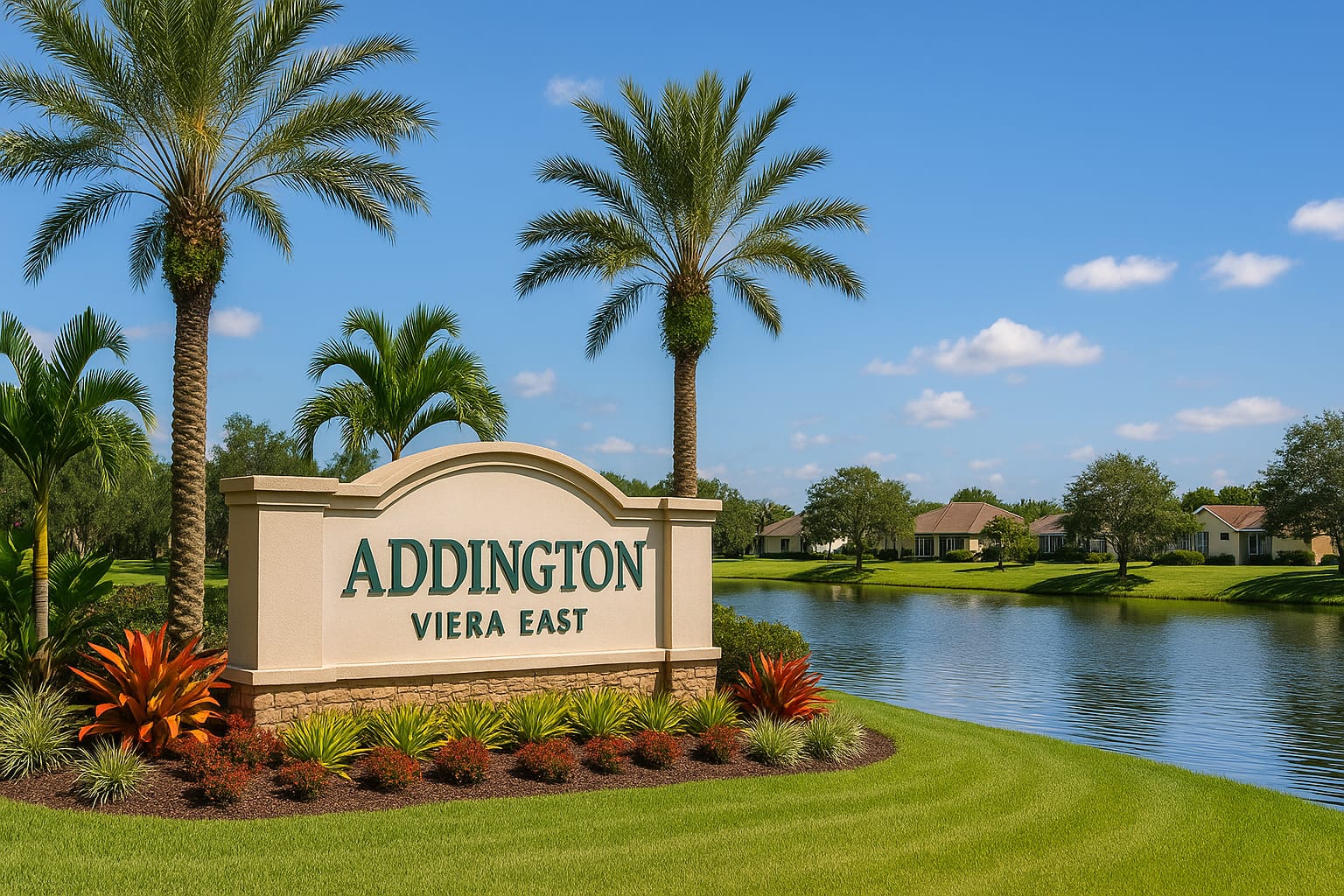 Entrance monument and landscaping for the Addington neighborhood in Viera, Florida.