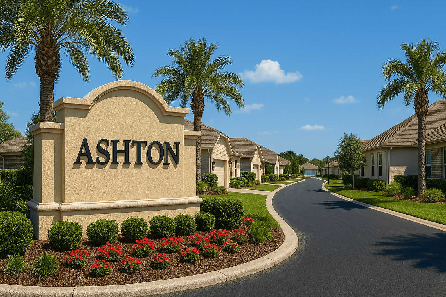 Photorealistic view of the Ashton neighborhood entrance in Viera, Florida