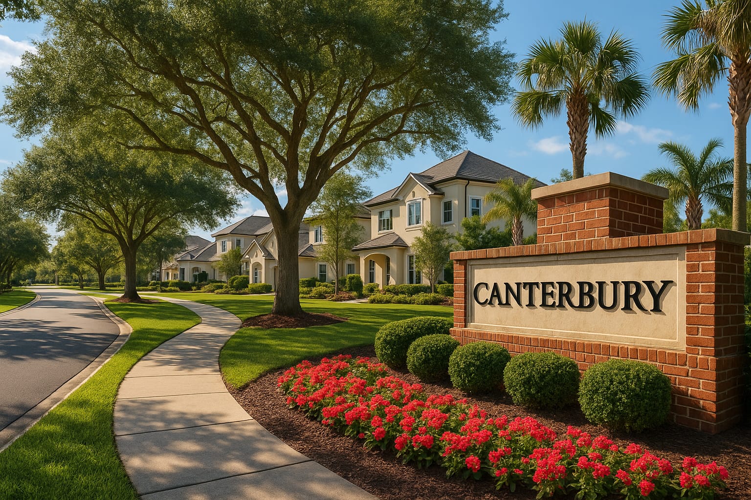 Photorealistic view of the Canterbury neighborhood entrance in Viera, Florida