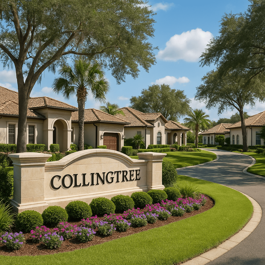 Photorealistic view of the Collingtree neighborhood entrance in Viera, Florida