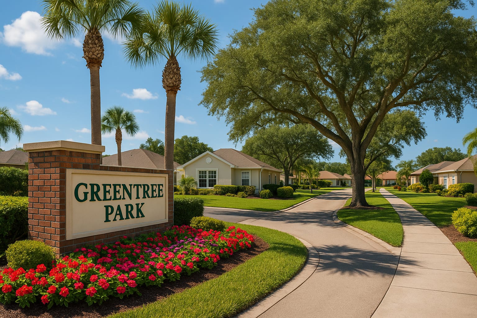 Entrance sign of Greentree Park in Melbourne, Florida