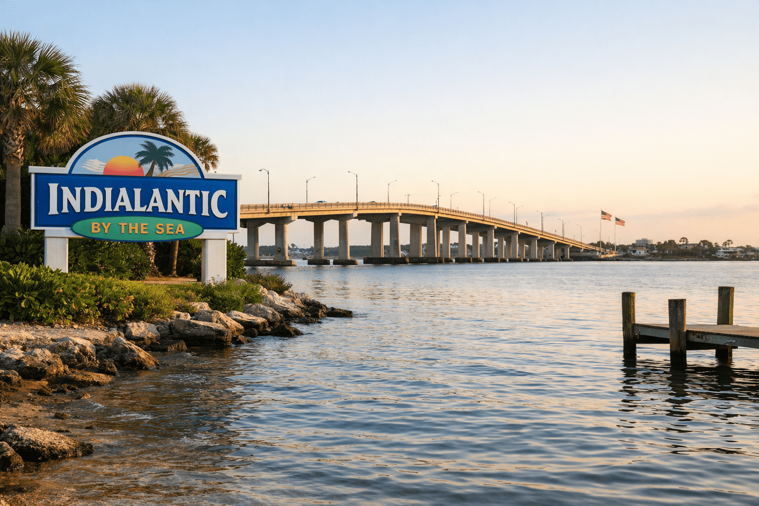 Entrance sign of Indialantic by the Sea in Indialantic, Florida