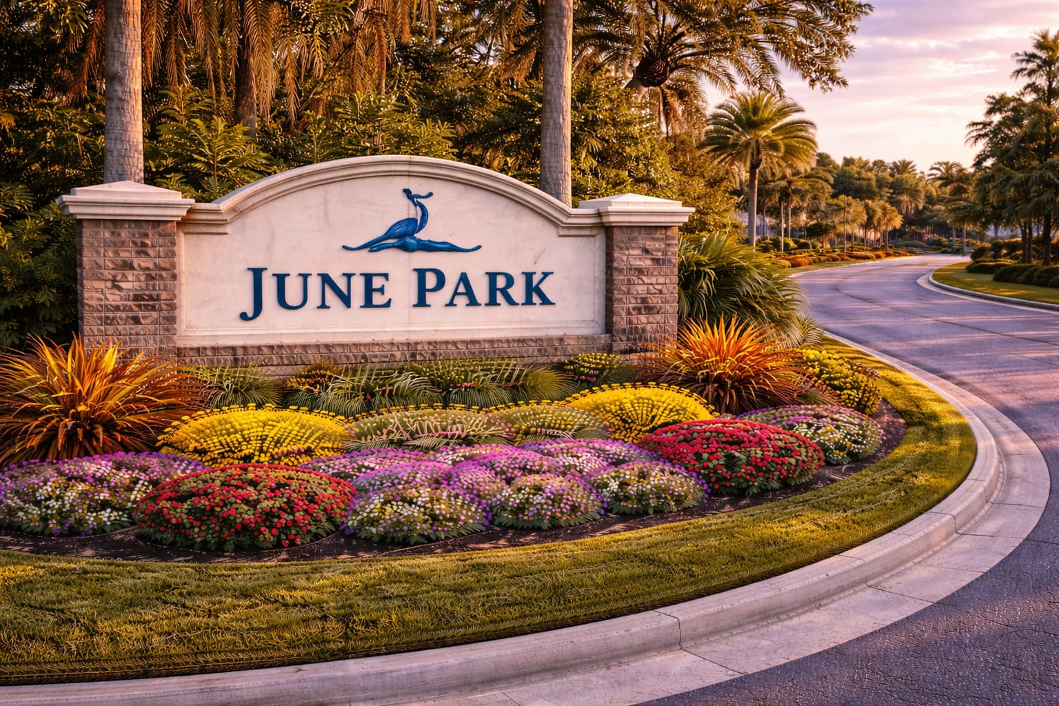 Entrance sign of June Park in West Melbourne, Florida
