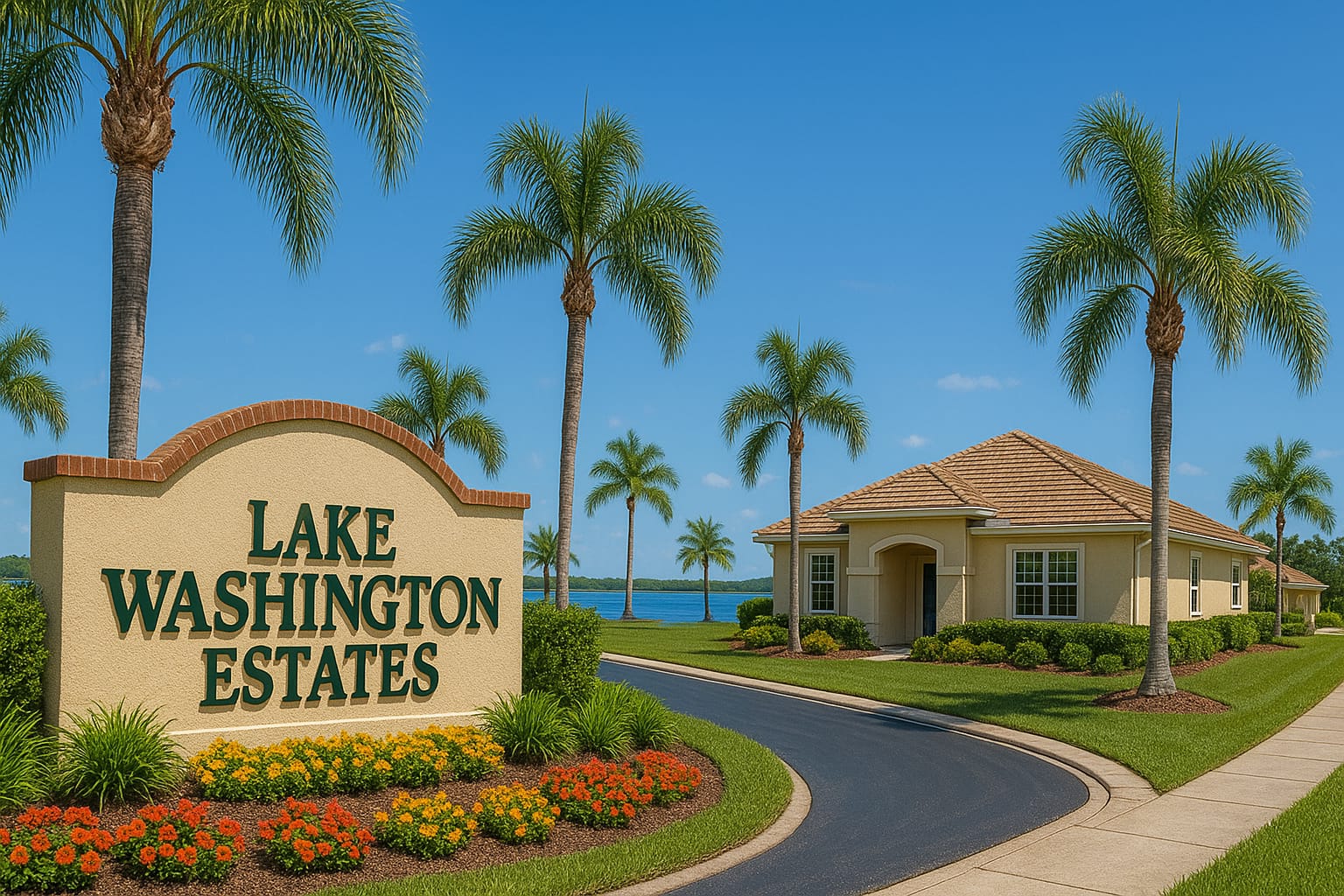 Entrance sign of Lake Washington Estates in Melbourne, Florida