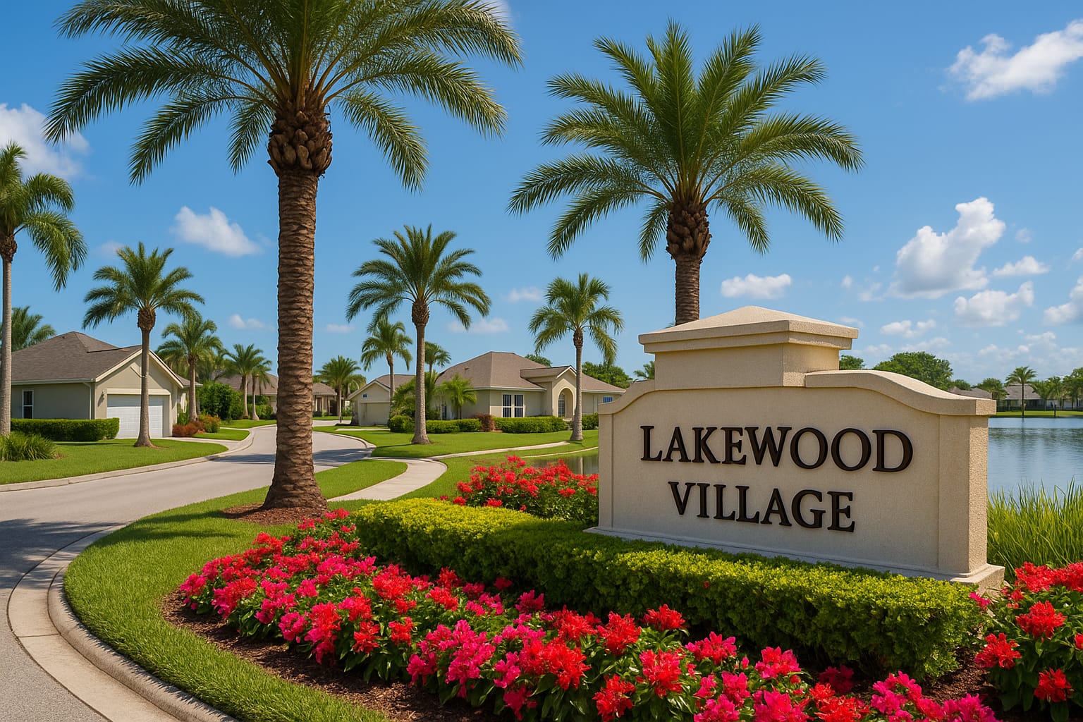 Entrance sign of Lakewood Village in Melbourne, Florida