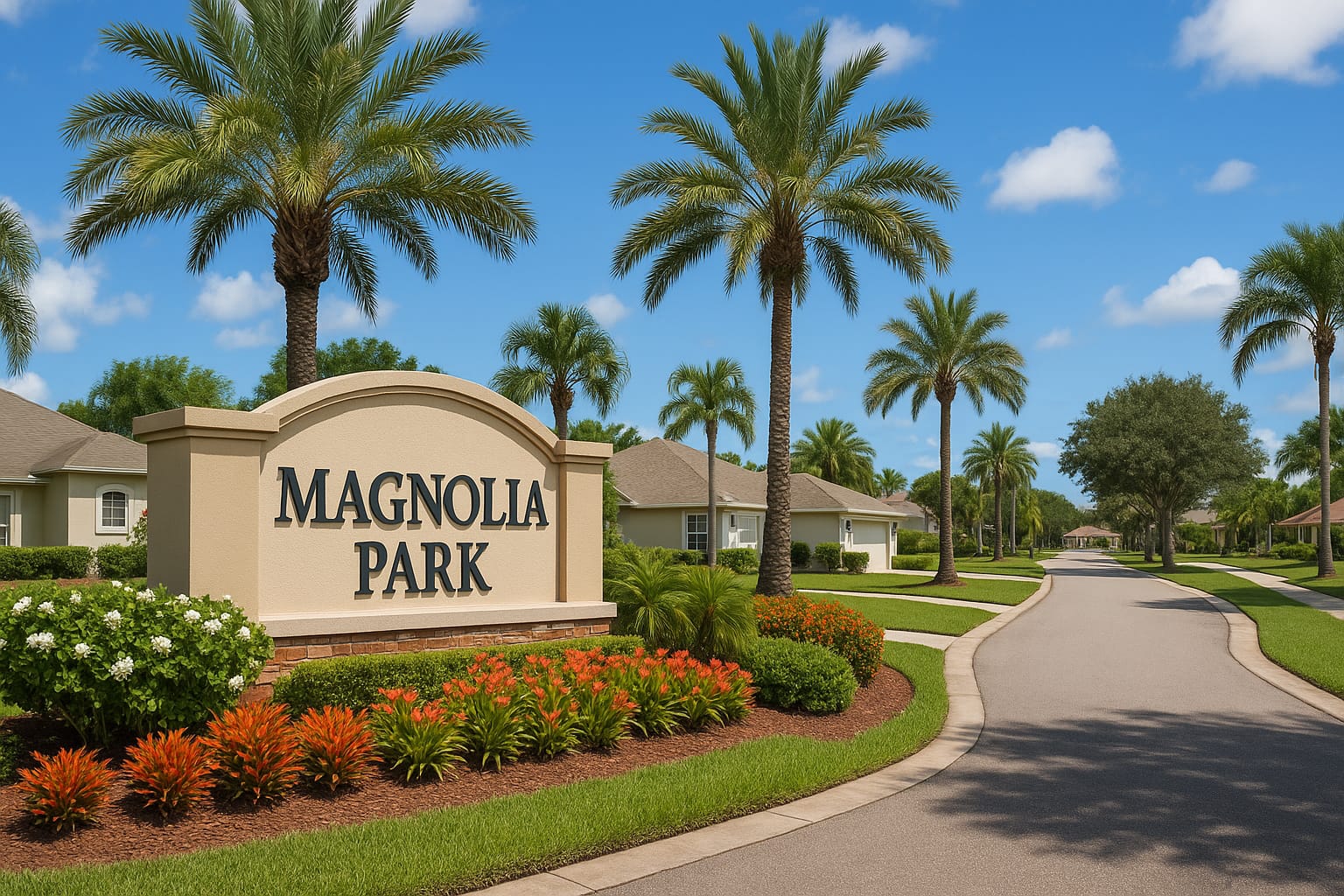 Entrance sign of Magnolia Park in Melbourne, Florida