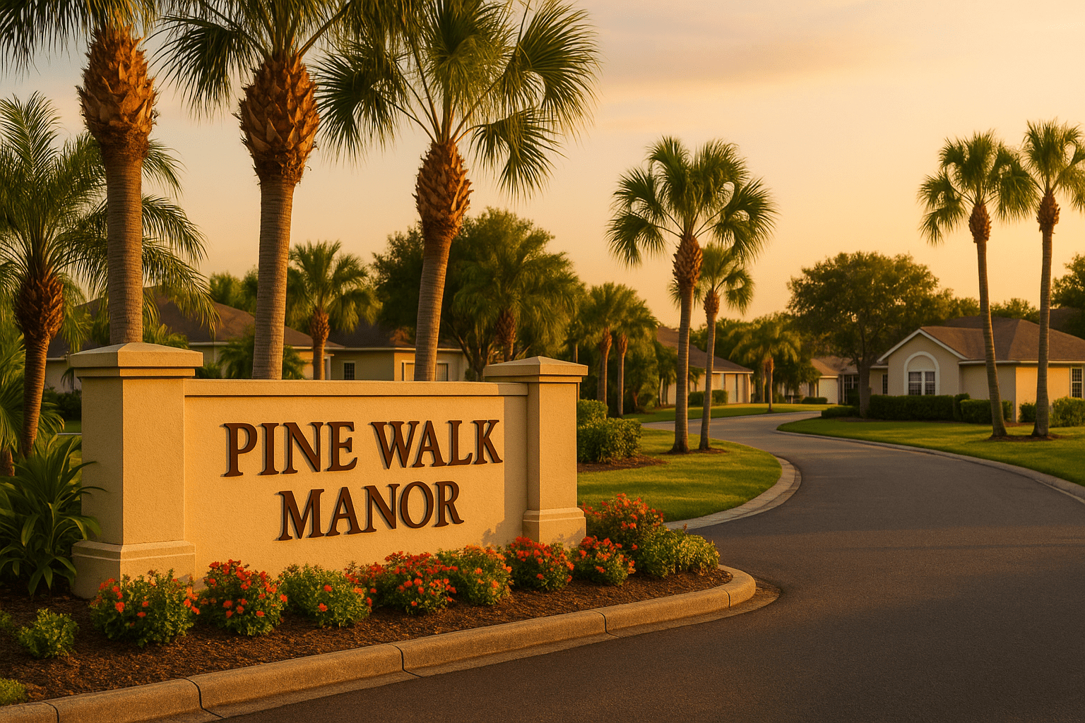 Pine Walk Manor neighborhood entrance in Palm Bay, Florida
