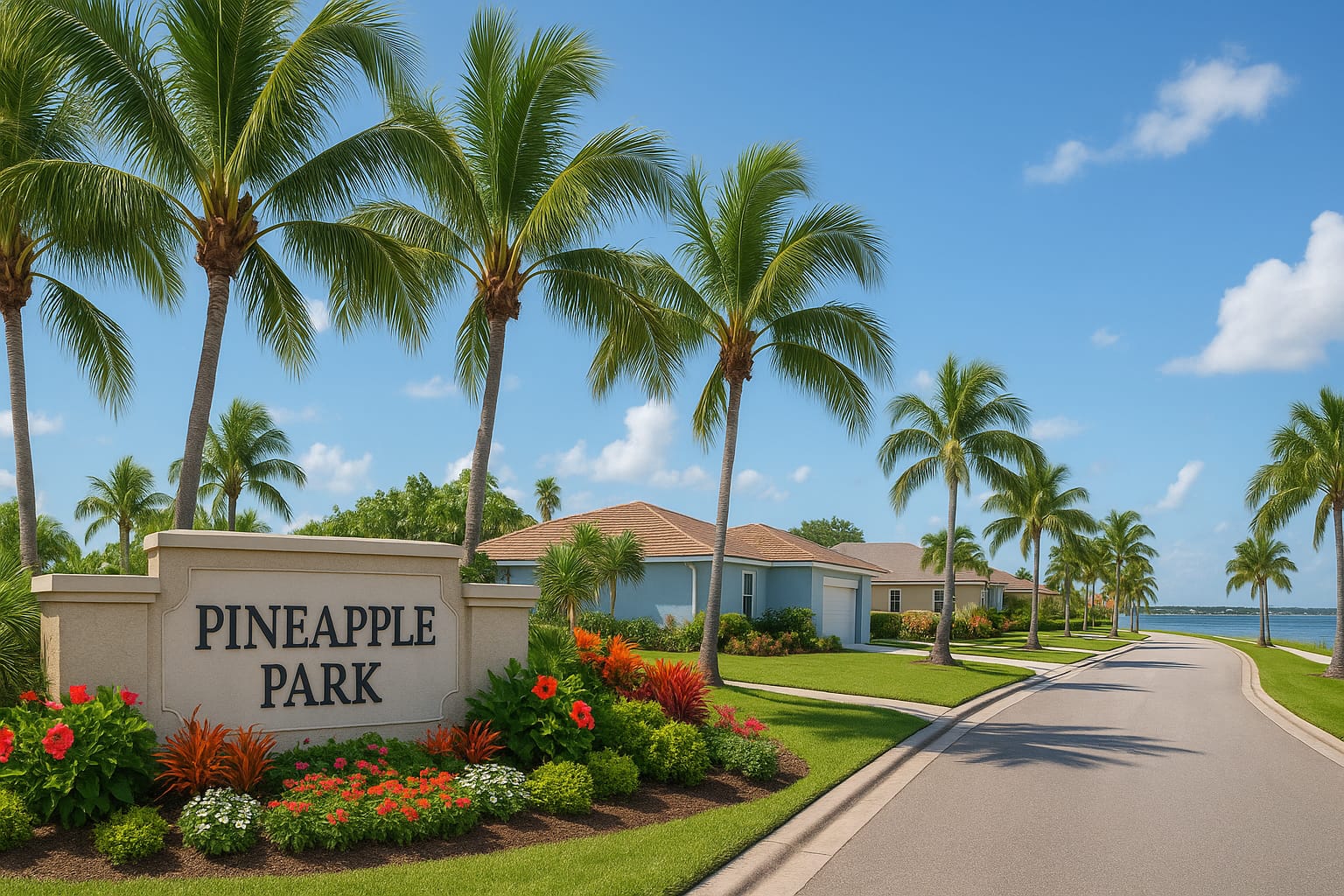 Entrance sign of Pineapple Park in Melbourne, Florida