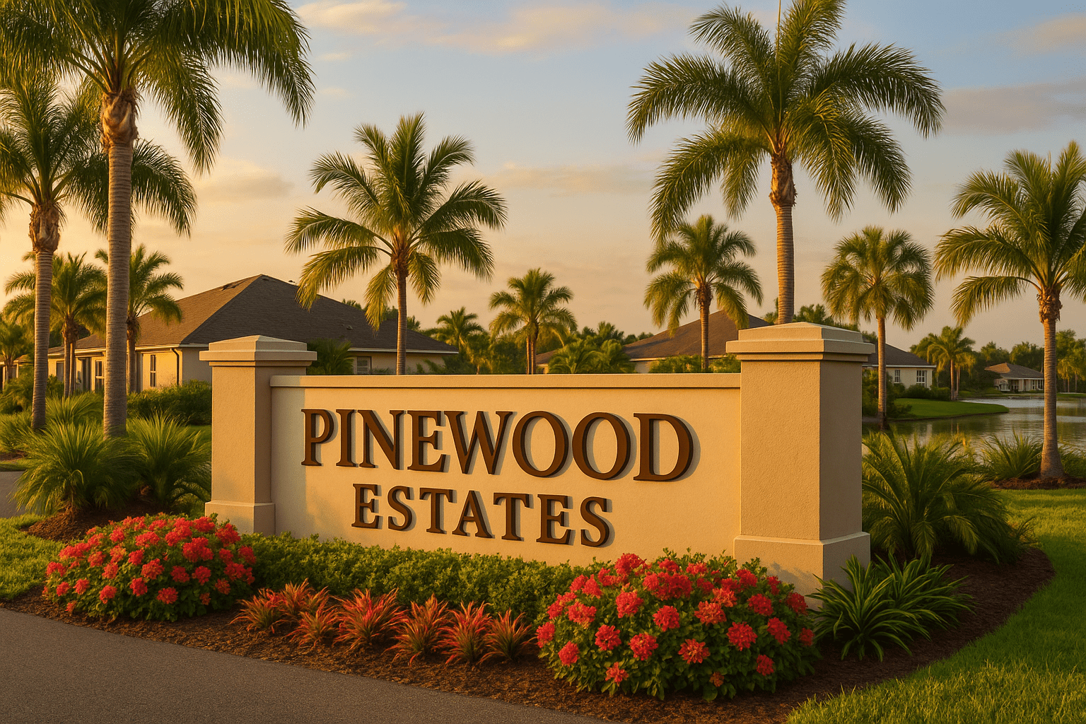 Pinewood Estates neighborhood entrance in Palm Bay, Florida