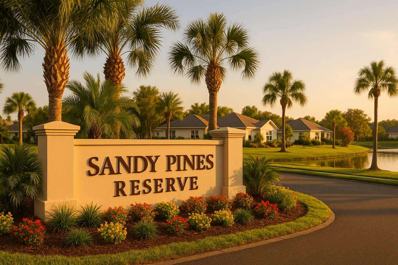 Sandy Pines Preserve neighborhood entrance in Palm Bay, Florida