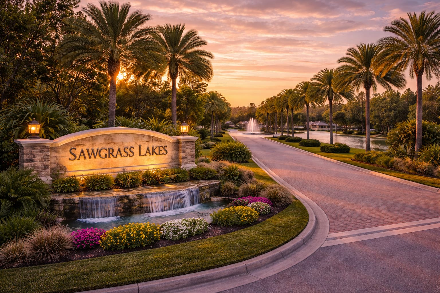 Entrance sign of Sawgrass Lakes in West Melbourne, Florida