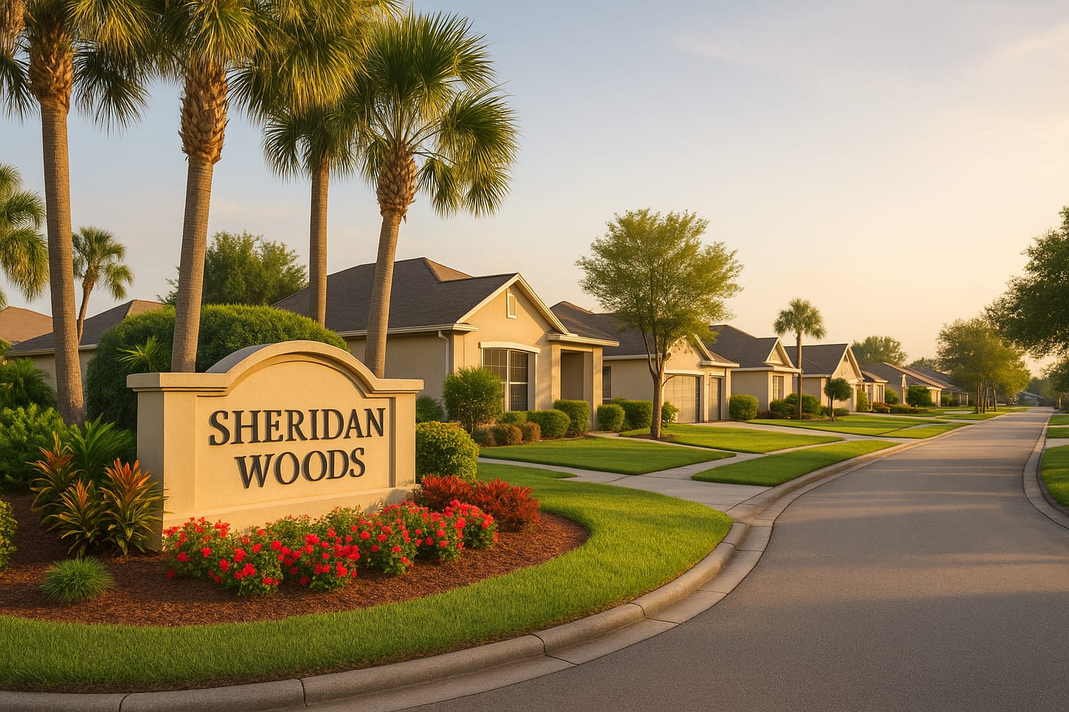 Entrance sign of Sheridan Woods in Melbourne, Florida
