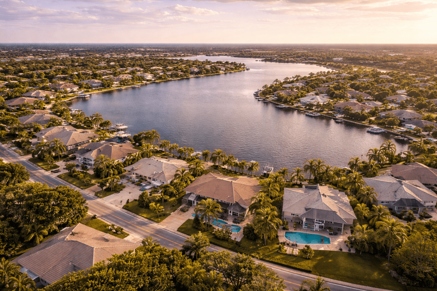 Entrance sign of Sunset Lakes in Merritt Island, Florida