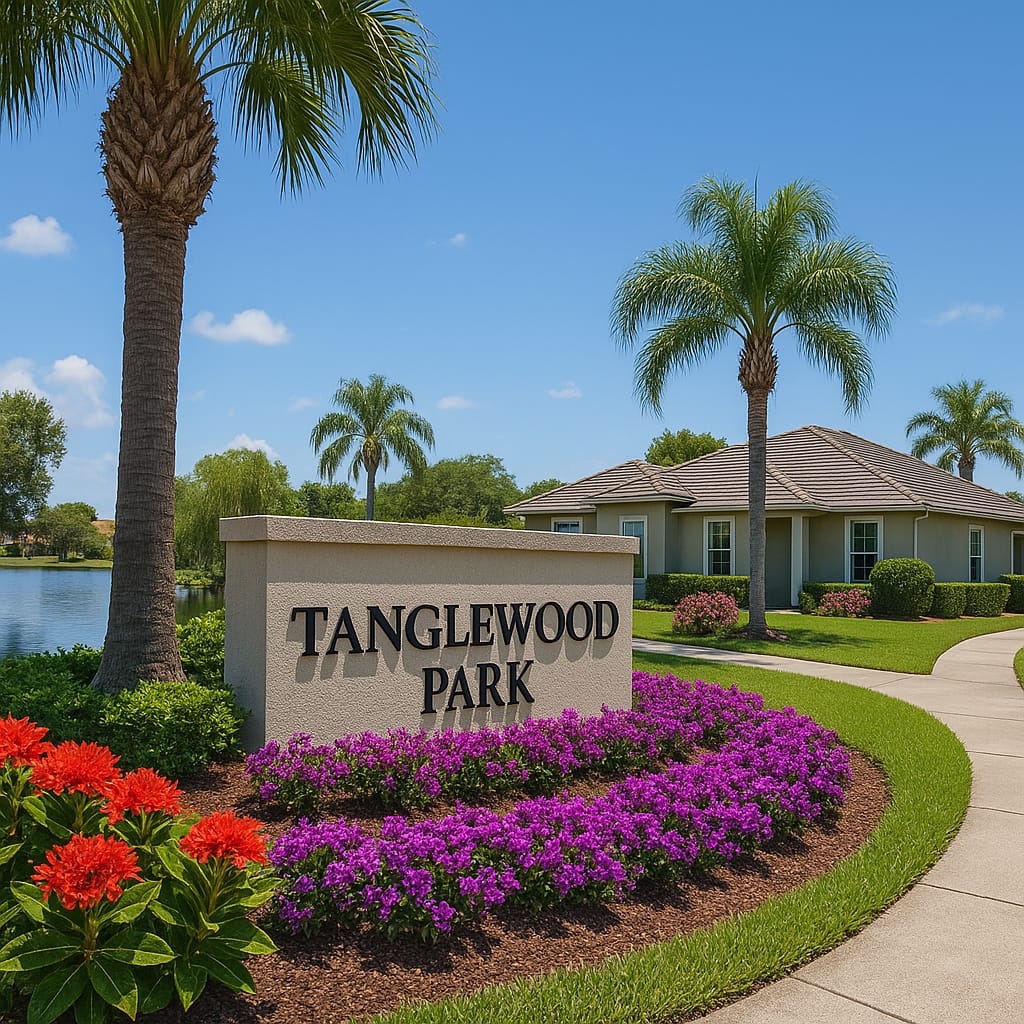 Entrance sign of Tanglewood Park in Melbourne, Florida