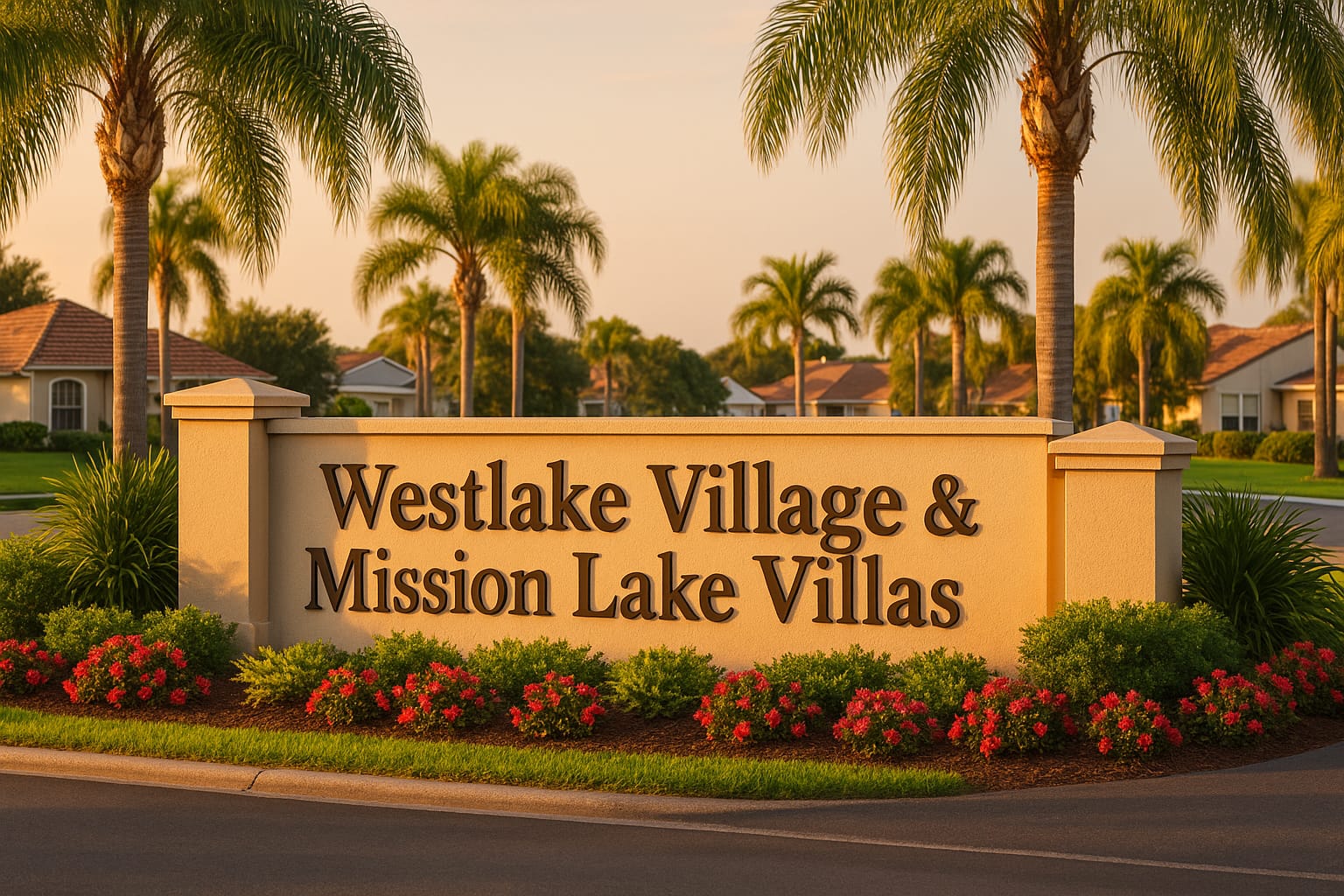 Entrance to Westlake Village & Mission Lake Villas in Suntree, Florida