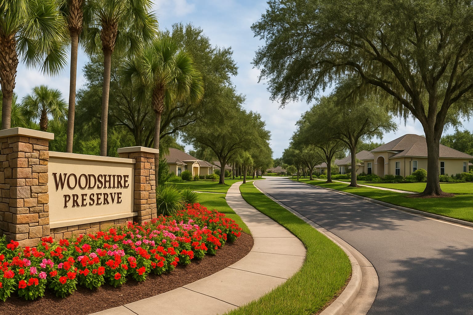 Entrance sign of Woodshire Preserve in Melbourne, Florida