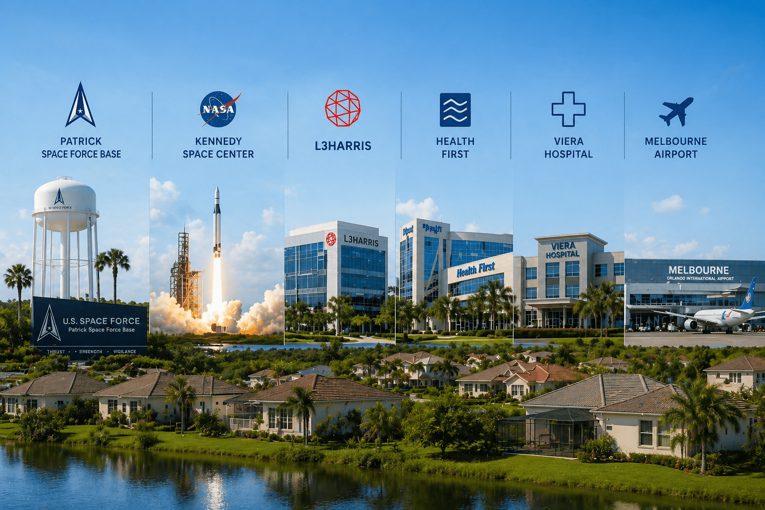 Homes near employers and landmarks in Brevard County Florida including military aerospace hospitals and airports