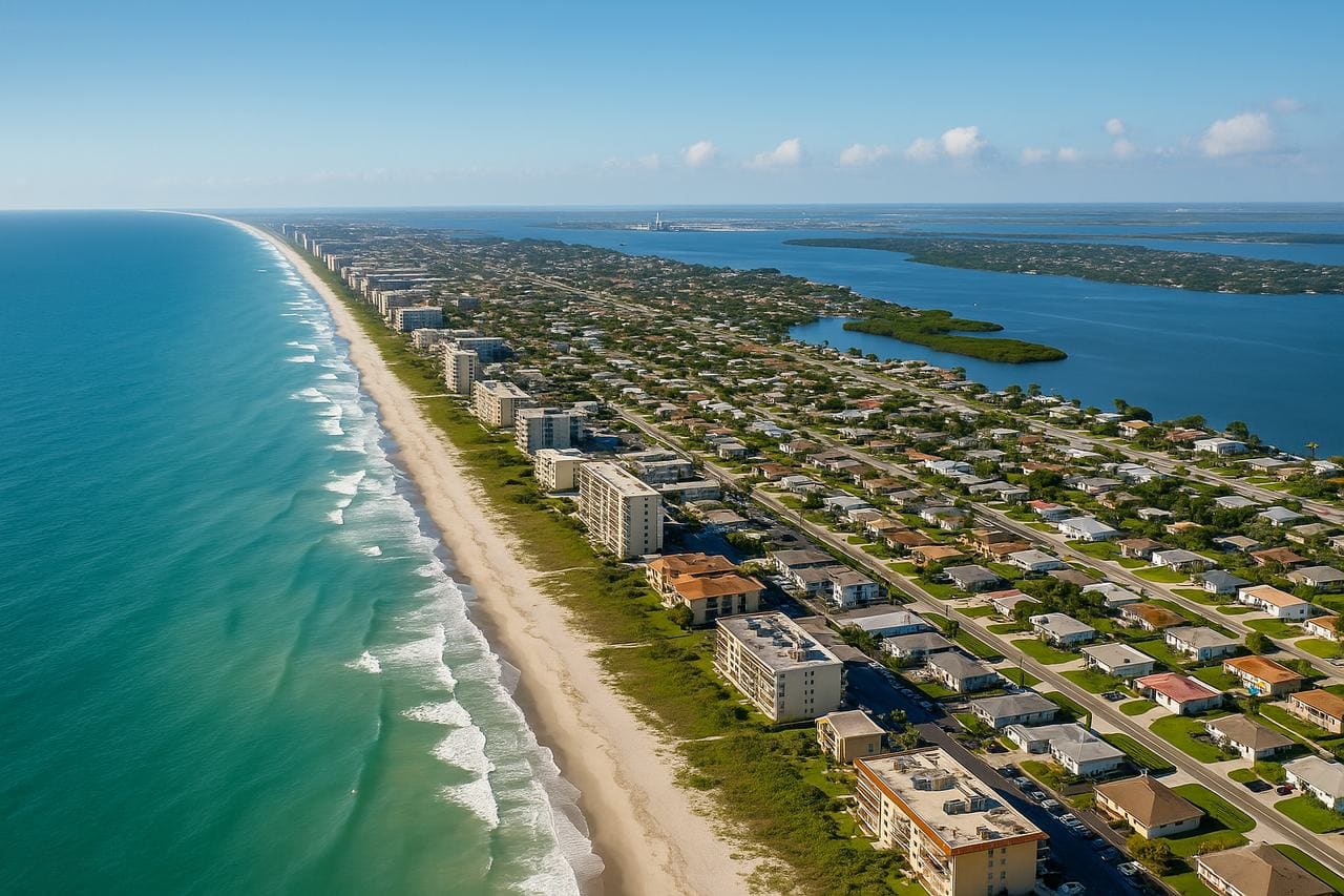 Aerial coastline view of Cape Canaveral Florida