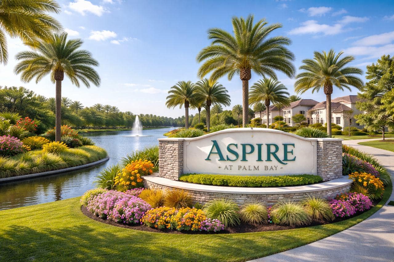 Entrance sign of Aspire at Palm Bay in Palm Bay, Florida
