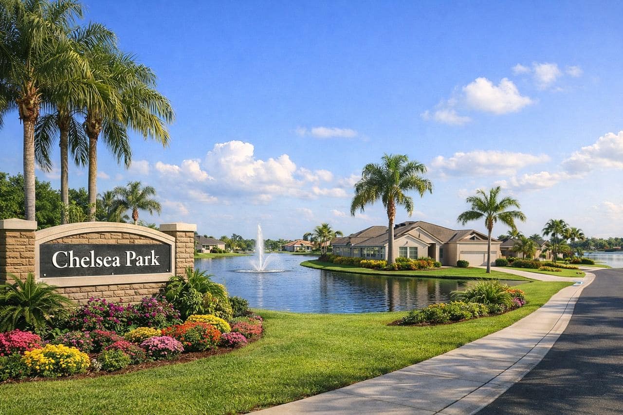 Entrance sign of Chelsea Park in Rockledge, Florida