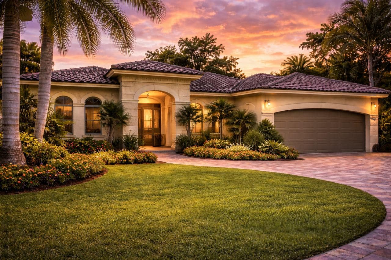 Brevard County Florida home exterior at sunset representing home value