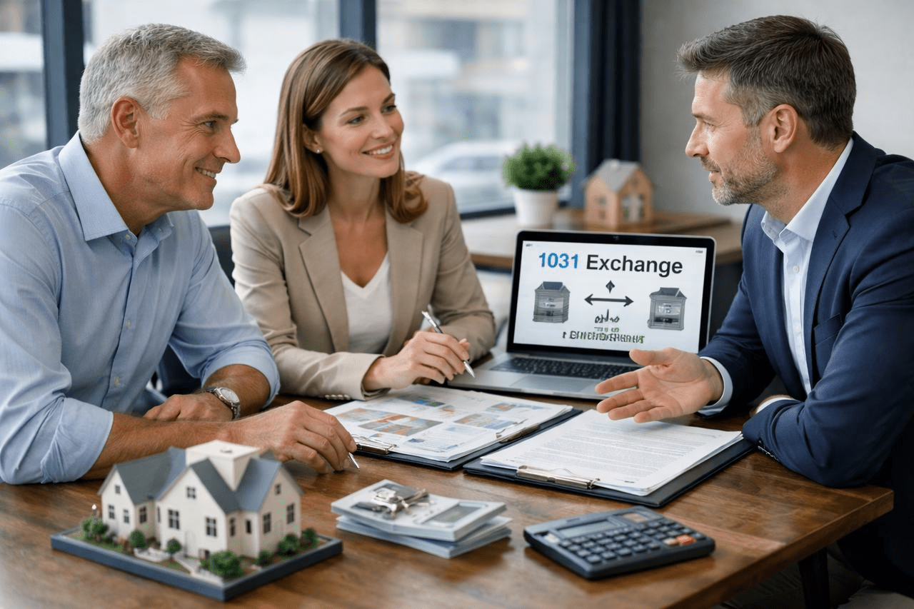 Real estate investor planning a 1031 exchange strategy with professional advisors