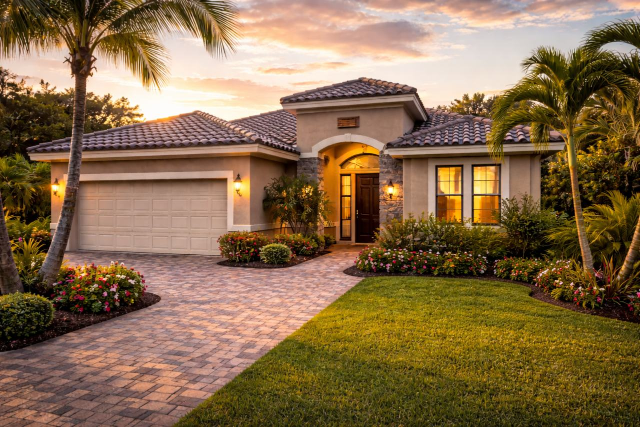 Viera Florida home for sale with warm evening light