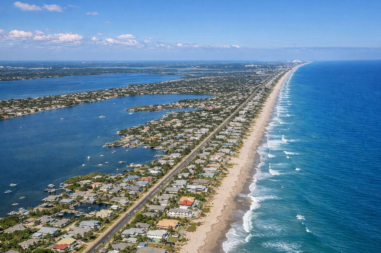 Cocoa Beach and Merritt Island Florida communities along the Space Coast with ocean and lagoon views