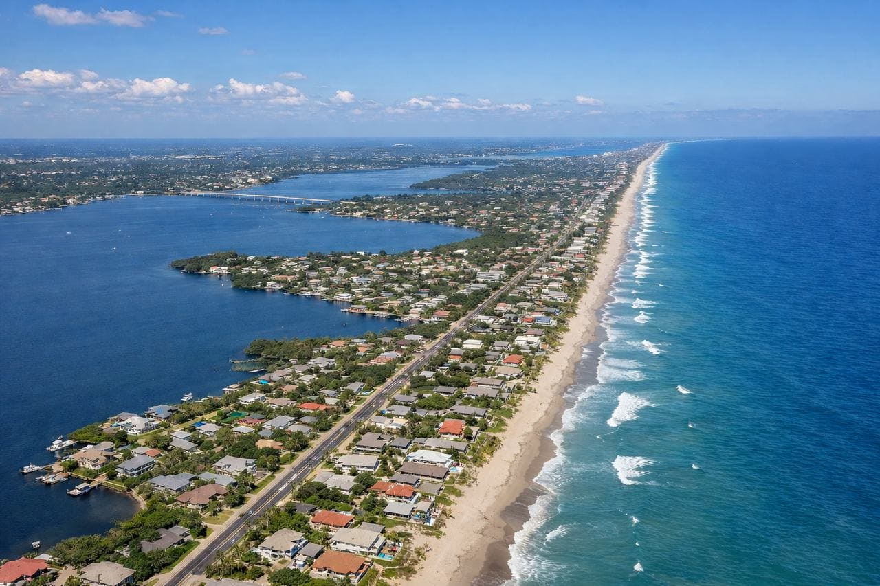Indialantic and Melbourne Beach Florida coastal communities along the Space Coast barrier island