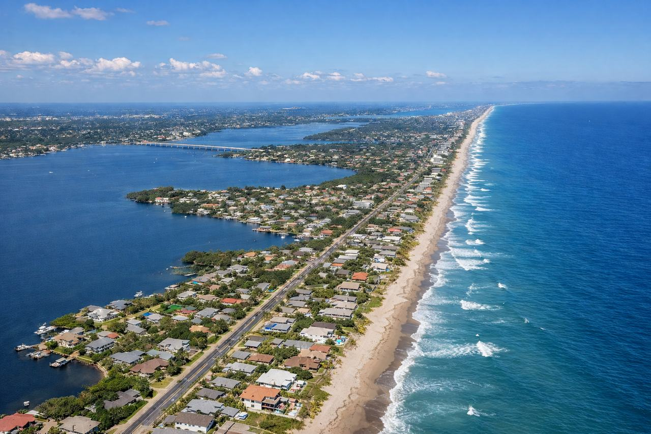 Melbourne Beach and Indialantic Florida coastal communities along the Space Coast barrier island