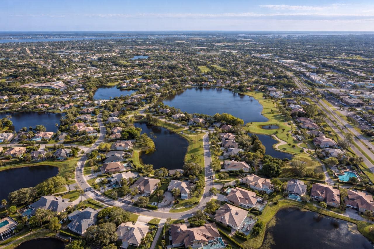 Suntree Florida residential area with waterway and mature trees on the Space Coast