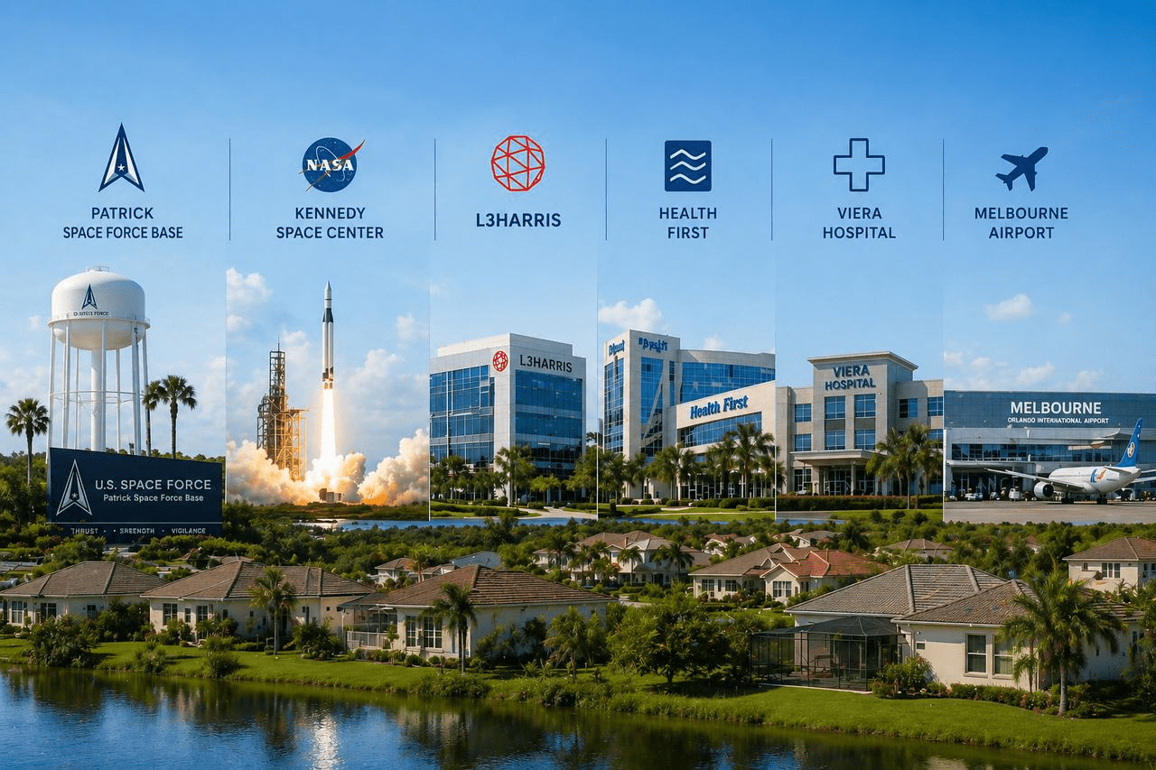 Homes near employers and landmarks in Brevard County Florida including military aerospace hospitals and airports