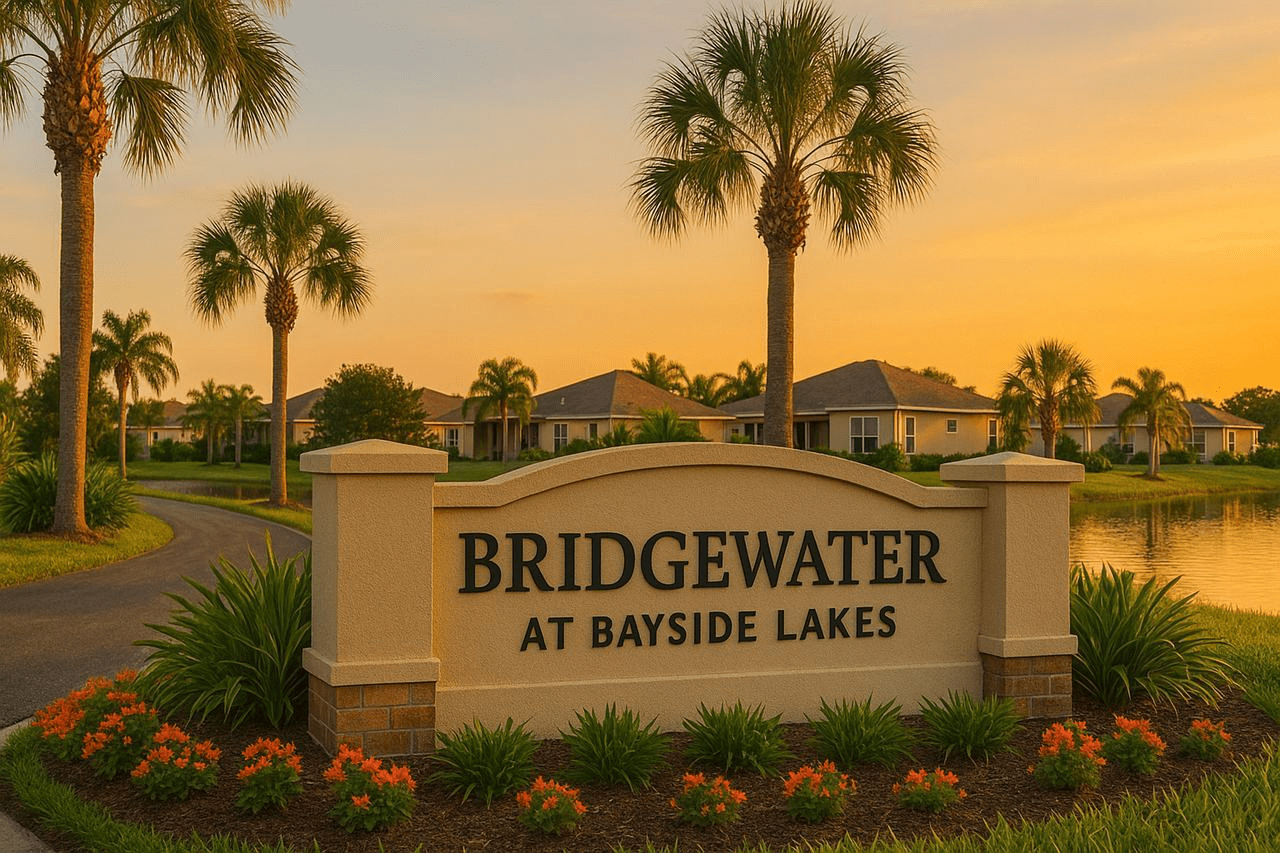 Bridgewater at Bayside Lakes neighborhood entrance in Palm Bay, Florida