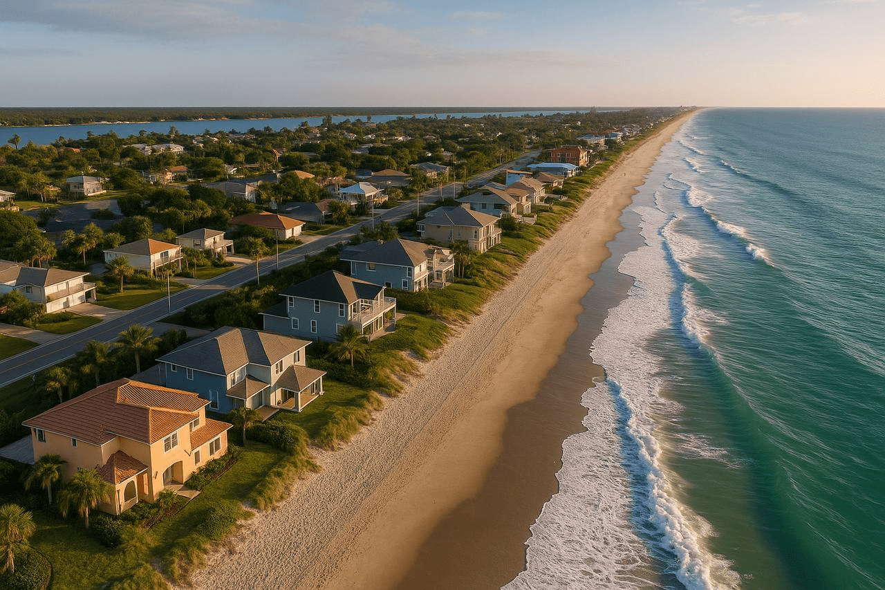 Melbourne Beach oceanfront homes and shoreline