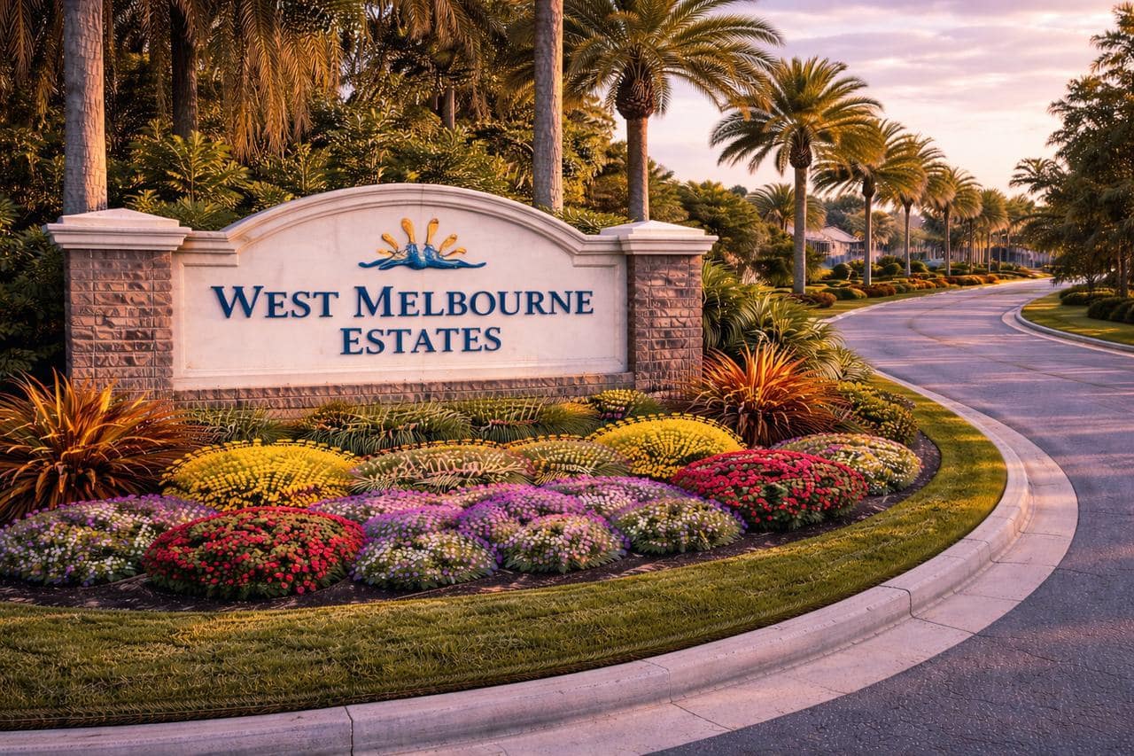 Entrance sign of West Melbourne Estates in West Melbourne, Florida