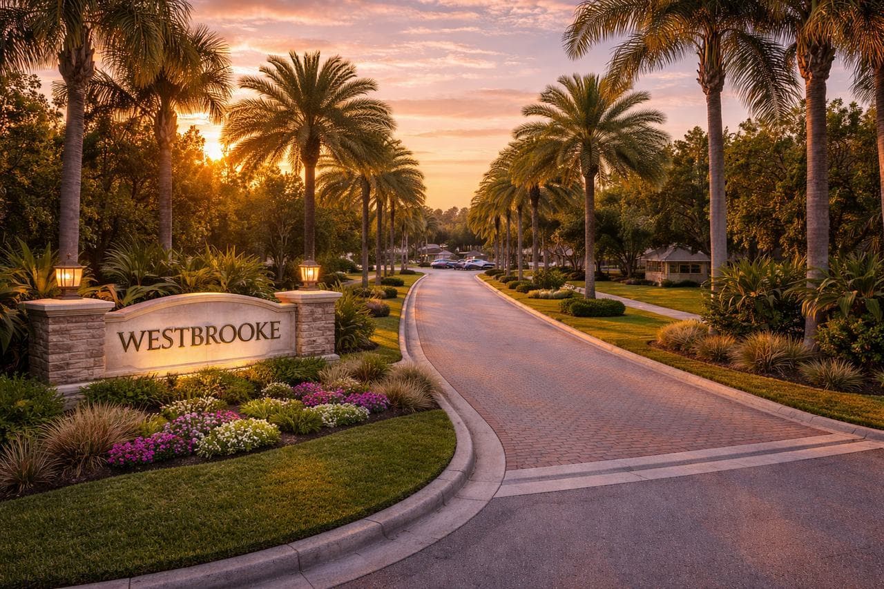 Entrance sign of Westbrooke in West Melbourne, Florida