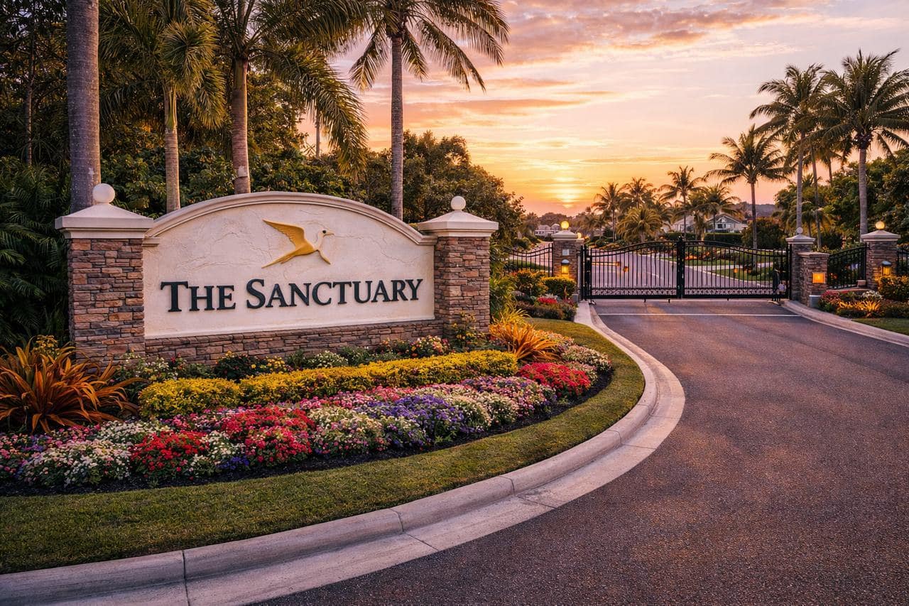 Entrance sign of The Sanctuary in Indialantic, Florida