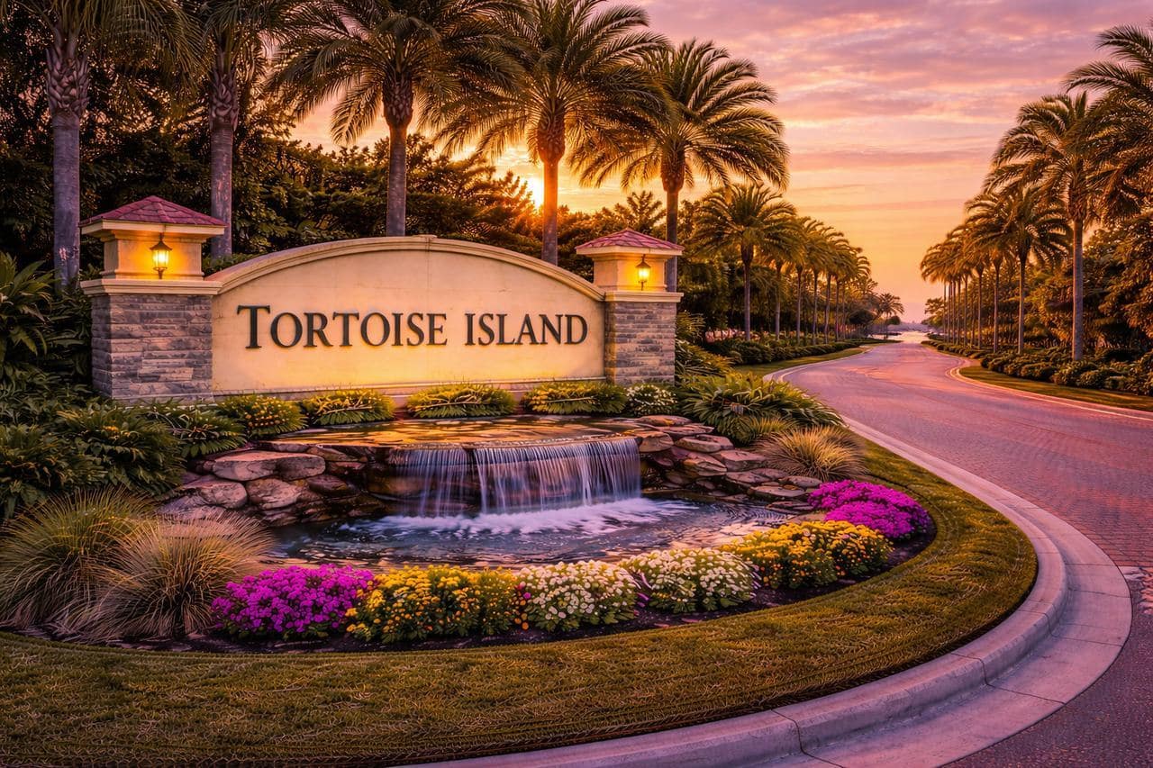 Entrance sign of Tortoise Island in Satellite Beach, Florida
