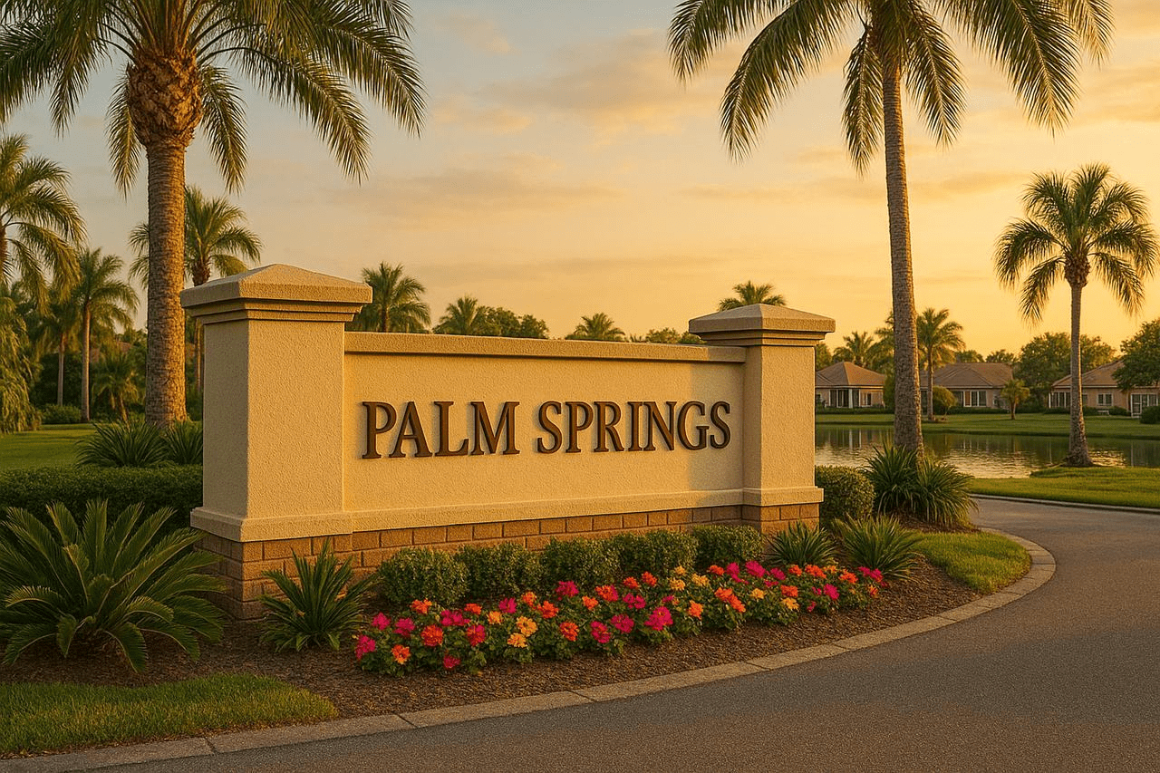 Entrance to Palm Springs in Suntree, Florida
