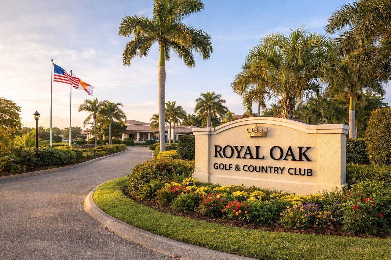Entrance sign of Royal Oak Golf Country Club in Titusville, Florida