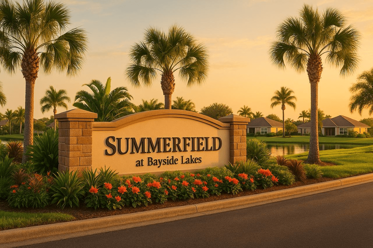 Summerfield at Bayside Lakes neighborhood entrance in Palm Bay, Florida