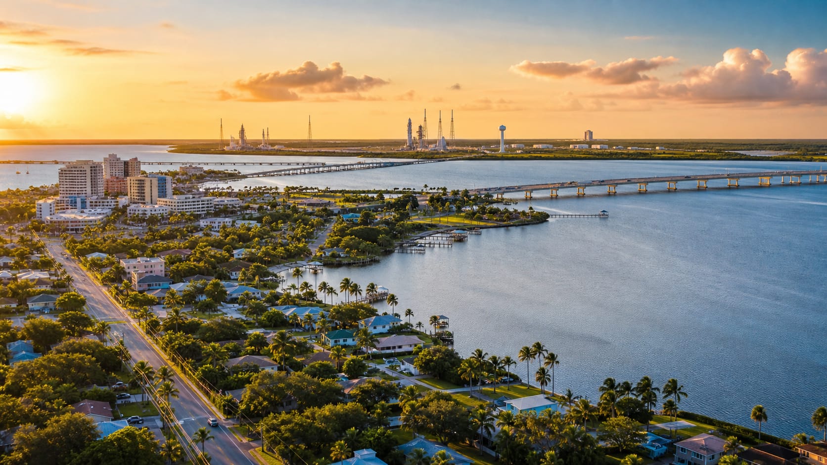 Titusville Florida and the Indian River Lagoon at golden hour